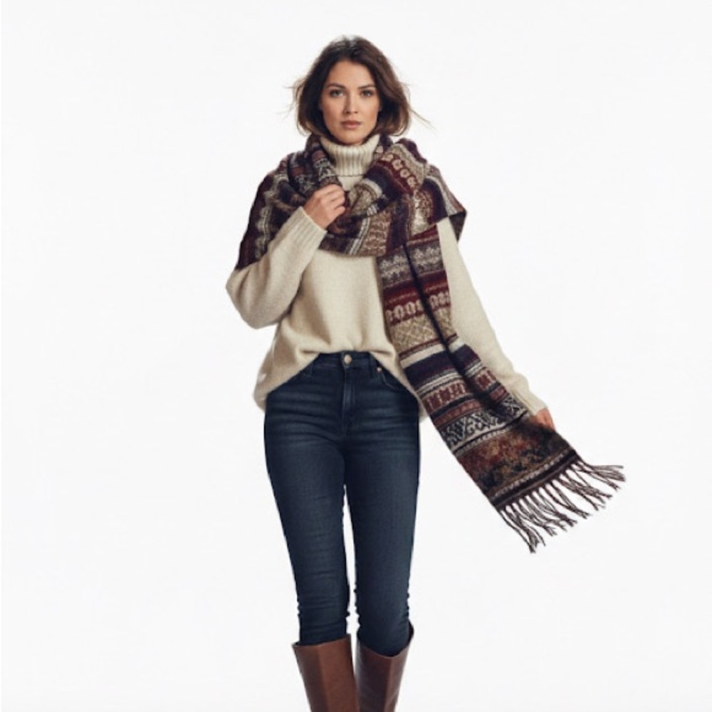 JB Collection Fair Isle Scarf Boho Multi Color Stripe Knit Fringe Tassel O/S